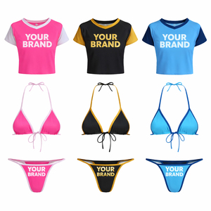 ชุดบิกินี่ผู้หญิงแบบกำหนดเอง พร้อมเสื้อครอปพิมพ์โลโก้ ชุดว่ายน้ำสองชิ้นสำหรับชายหาด รับผลิตแบบ OEM - Product Image 2