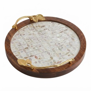 Bandeja de Servir Clásica con Incrustaciones de Nácar y Asas de Hoja de Oro, Plato de Mosaico de Madera de Mango Premium para Mesa de Centro - Product Image 5