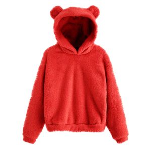 2026 Sweat à capuche pour femme en polaire Teddy, couleur unie, imprimé personnalisé, coupe oversize, avec oreilles d'ours mignonnes - Product Image 1
