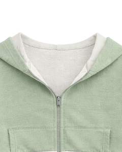 Sudadera con capucha corta personalizada para mujer, color verde salvia y algodón, con bloques de color, estilo casual, ropa de calle, chaqueta para mujer - Product Image 5