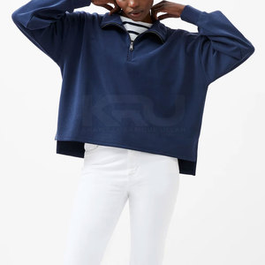 Sweat-shirt demi-zip pour femme, coupe ajustée, en mélange de coton, effet délavé, élégant, pour l'entraînement sportif, la mode décontractée et le quotidien - Product Image 3