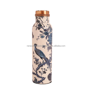 Botella de agua de cobre esmaltada al por mayor recipiente Ayurvédico de cobre con diseño floral reutilizable gratis al precio más bajo - Product Image 2