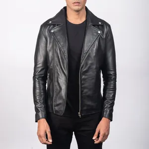 Chaqueta de Motero Noah Negra de Cuero Genuino Ecológico con Revestimiento para Hombre - Product Image 1