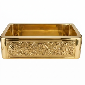 Baignoires rectangulaires en laiton pour salle de bain, panneau frontal orné de motifs floraux gravés et finition dorée pour projets hôteliers et spas haut de gamme - Product Image 1