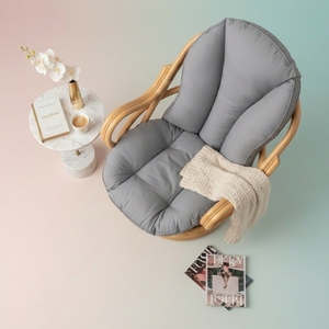 Chaise de salle à manger pivotante ergonomique en rotin, avec coussin confortable en polyester et dossier haut, fauteuil en osier fait main - Product Image 5