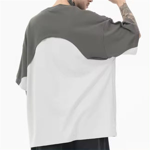 T-shirt HSI Heavyweight coupé-cousu, patchwork bicolore, imprimé, à bords bruts, personnalisé, pour hommes, style pakistanais - Product Image 4