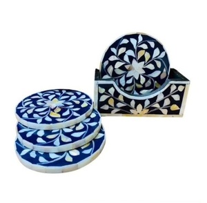 Creative Design Tea <b>Coaster</b> <b>Set</b> of 4 Pcs With Mother of Pearl Inlay With Holder Mats & Pads Dining For Kitchen Restaurant Use - Product Image 1