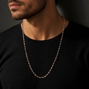 Collier chaîne à maillons bicolore en argent sterling 925, style minimaliste moderne, unisexe, pour femme, à porter au quotidien, cadeau de fête, finition polie - Product Image 1
