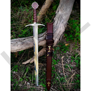 Épée des Templiers faite à la main, The Accolade, en acier inoxydable de haute qualité avec fourreau en cuir - Product Image 4