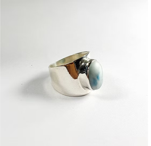 Classic Polished Silver 925 Wide Band <b>Ring</b> With Larimar Natural Gemstones Fine Jewelry Manufacture JAIPUR SILVER - Product Image 3