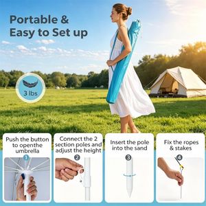 Ombrellone da Spiaggia Portatile 2-in-1 in Tessuto Oxford con Rivestimento Argento UPF 50+, Tettoia Ventilata Antivento e Pannelli Laterali con Ancoraggio per Sabbia - Product Image 4