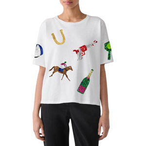 Nouveau T-shirt décontracté d'été pour femme, col rond, 100 % coton, brodé de sequins, respirant, idéal pour les événements de Rodeo/Derby - T-shirts pour femmes - Product Image 3
