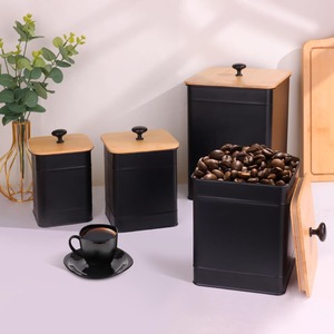 Black Metal Kitchen Canister Set With Wooden Lid Airtight Storage Container For Coffee Tea Sugar Stylish Home Organizer - Product Image 4