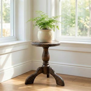 Soporte de madera rústico y duradero para flores con base tallada a mano para plantas verdes de interior, diseño superior circular, soporte de madera para plantas - Product Image 1