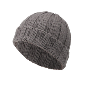 Bonnet en tricot noir unisexe, couleur unie, avec revers, chapeau d'hiver tricoté à la main, style décontracté, taille adulte 56-58 cm - Product Image 2
