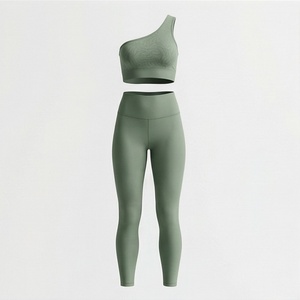 <b>One</b> Shoulder Elastic Activewear Legging Suit High Impact Sports Bra Womens Gym Workout Fitness Apparel Training Gear - Product Image 1