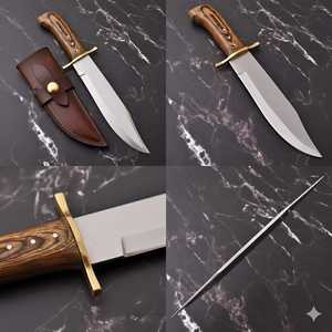 Couteau de survie Black Smith 1987, fait main, en acier inoxydable, lame de 15 pouces à pointe clip, épaisseur 4 mm, manche en bois Pakka, laiton - Product Image 3