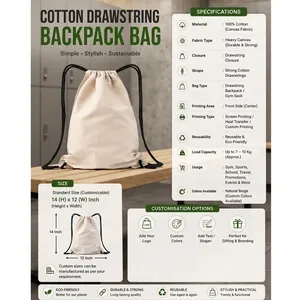 Premium Quality Cotton <b>Drawstring</b> Sports <b>Backpack</b> Bag for Gym Workout and Outdoor Activities Available at Best Price - Product Image 2
