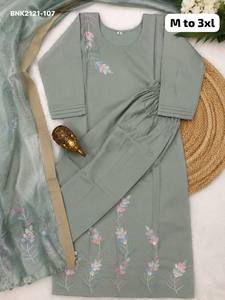 Elegant Look Roman with Zardozi & <b>Bead</b> work Long & Straight Kurti-Elastic Pant-Printed Dupatta Collection Supplier from Surat - Product Image 4