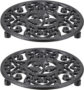 Classic Black Cast Iron Round Trivet | Heavy Duty Heat Resistant <b>Table</b> <b>Protector</b> for Kitchen & Dining Use - Product Image 6