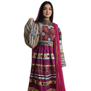 High Quality Eco-Friendly Lace Button Afghan Vintage <b>Modest</b> High Waist Short Sleeve Maxi Dresses Women OEM/ODM - Product Image 1