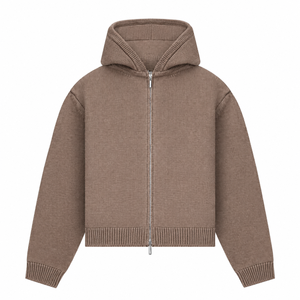 Cárdigan con capucha y cremallera completa de punto texturizado, con puños y ribetes acanalados con cremallera de doble extremo y ribete en la cintura para un estilo informal. - Product Image 2