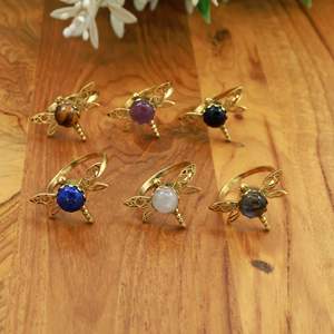 Anillo de Libélula de Latón Hecho a Mano, Anillo de Filigrana con Piedras Preciosas Naturales, Anillos Bohemios al por Mayor con Piedras Surtidas - Product Image 1