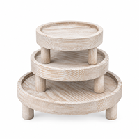 Ensemble de 3 supports de présentation ronds en bois blanc, plateaux sur pied pour plantes, bougies, décoration de comptoir de cuisine, vente en gros