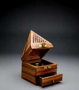 Handcrafted Acacia Wood Pyramid Incense Burner <b>Box</b> | Eco-Friendly Durable Bakhoor Burner with <b>Storage</b> <b>Drawer</b> - Product Image 1
