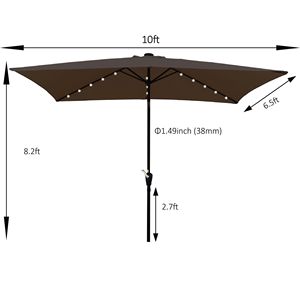 Ombrello da Patio rettangolare 10X6.5t a LED solare da esterno illuminato da tavolo da mercato impermeabile parasole a manovella con pulsante inclinabile da giardino - Product Image 5