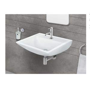 Modern rectangular wall hung ceramic wash basin 480x370x130mm glossy white floating bathroom sink with half pedestal - Product Image 5