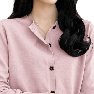 Cardigan en cachemire rose mélangé pour femme, col rond, boutons sur le devant, manches longues, cardigan court tricoté pour le printemps, l'automne et l'hiver - Product Image 3