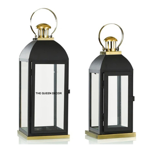 <b>Moroccan</b> Metal Lanterns Luxury Floor Set of 2 for Tabletop Home <b>Decor</b> Rustic Antique Gold Lantern Wedding Indoor Use - Product Image 6