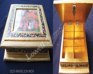 Oxidize Handcrafted Metal Design Meenakari Wood Gift Box <b>with</b> <b>Lid</b> <b>Decorative</b> Storage Case Diwali Gift <b>Boxes</b> Oxidize Dry Fruit - Product Image 2