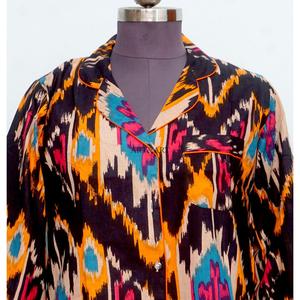 Luxury Indian Cotton Digital Printed ikat Pattern Evening Bridal V-Neck 3/4Sleeve Midi long shirt <b>Dress</b> for Women Eco-Friendly - Product Image 3