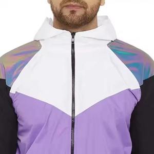 Blouson matelassé à capuche pour homme, color-block, avec fermeture éclair, sportif, en polyester, pour l'été, coupe classique, violet, noir, blanc - Product Image 4
