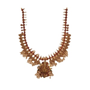 Bán Sỉ Ngọc Trai Nước Đính Đá Hồng Ngọc Mạ Vàng Cô Dâu Hoàng Gia Ấn Độ Vòng Cổ Trang Sức Đền Thờ Họa Tiết Lakshmi Cho Lễ Hội - Product Image 1