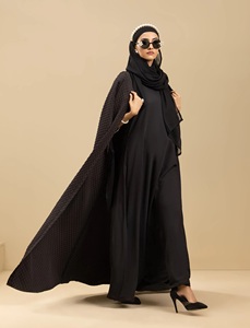Conjunto de Abaya Nida Marrón Informal y Formal para Mujeres Musulmanas, de Fibra de Poliéster, Estilo Sencillo, Largo, Abierto por Delante, Recto, Estilo Saudí - Product Image 1