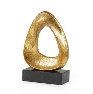 Sculpture abstraite contemporaine en or sur base en marbre noir, ornement décoratif moderne pour la maison, pour table, étagère ou bureau - Product Image 1