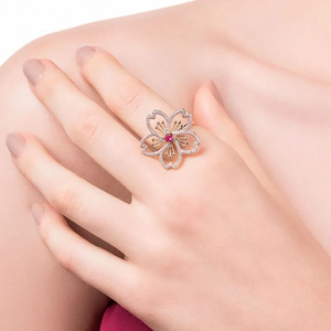 Golden Flower <b>Ring</b> With Red Ruby Center And Diamond Accents <b>For</b> Evening Wear <b>For</b> Women's Fashion Jewelry - Product Image 4