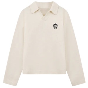 Pull-over en maille pour homme, blanc neutre, à manches longues, col boutonné texturé, décontracté, pour l'hiver, mélange de coton - Product Image 1