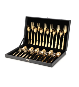 Cuchara de postre de latón de lujo, brillante y pulida, 24 piezas, caja de embalaje roja, diseño moderno. - Product Image 5