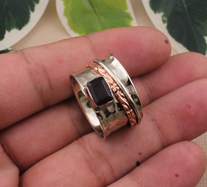 Bague de luxe classique en grenat rouge, argent sterling 925, bande carrée faite à la main pour femme, bijoux de mode pour fête et mariage - Product Image 6