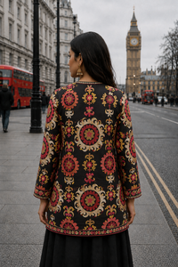 Women's Winter <b>Jacket</b> with Hand Embroidered Suzani Design <b>White</b> Fabric Bridesmaid Gift or Women's Clothing OEM ODM Bulk Sale - Product Image 2