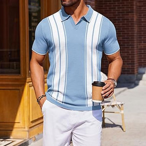 Mens <b>Short</b> Sleeve Casual Knit Polo Shirt Vintage Golf T Shirts <b>Old</b> Money Tops Comfortable Soft Cotton Classic Button Polo Casual - Product Image 5
