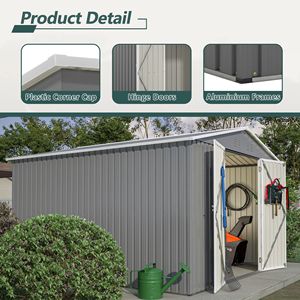 Caseta de Almacenamiento Metálica Grande para Exteriores de 10 x 10 Pies, Estructura Reforzada con Puertas con Cerradura, Caseta de Jardín con Acceso al Patio Trasero - Product Image 5