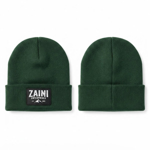 Bonnet en tricot acrylique premium pour homme, 300 GSM, chaud, avec revers extensible côtelé, chapeau d'hiver, couleurs unies, logo personnalisé en patch de caoutchouc PVC - Product Image 1