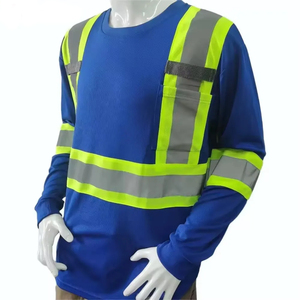 เสื้อทำงานสะท้อนแสงแบบ Hi Vis สำหรับงานก่อสร้าง เสื้อเชิ้ตแขนยาวสะท้อนแสงความปลอดภัยสูง คอกลม - Product Image 3