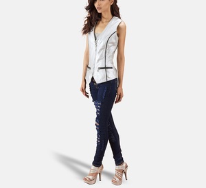 Women Leather Vest Motorcycle Biker Vintage <b>Waistcoat</b> Slim Fit Sleeveless V Neck Outerwear Windproof Zipper Pockets Casual Wear - Product Image 2