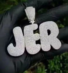 Iced Out JER Letter Pendant Zircon Moissanite + 925 Silver Plated Micro Insert Hip-hop Unisex <b>Charm</b> - Product Image 2